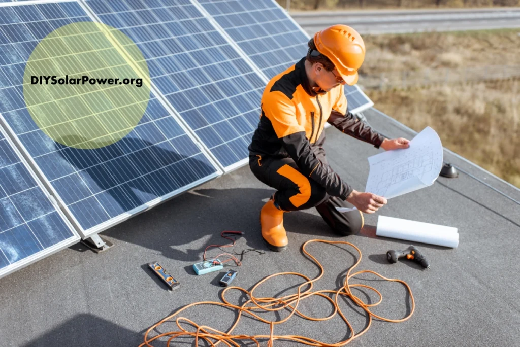 electrician installing solar panels with tools outlined in this article