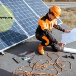electrician installing solar panels with tools outlined in this article