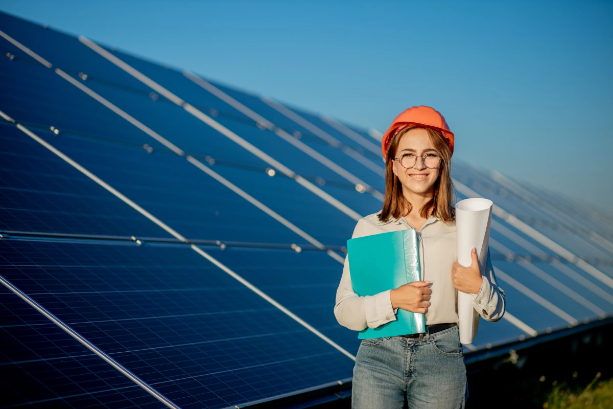 a photo of a female solar engineer